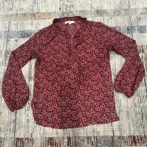 LOFT Medium Floral Ruffle Split Neck Blouse